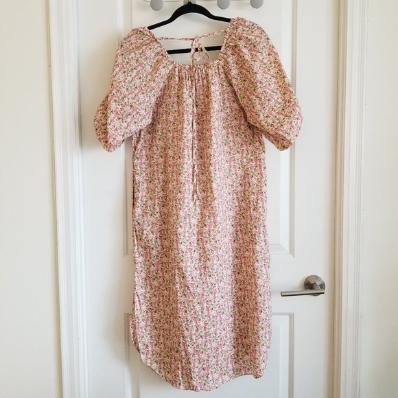 NWOT Pink Ditsy Floral Puff Sleeve Drop Shoulder Dress - Picture 5 of 9